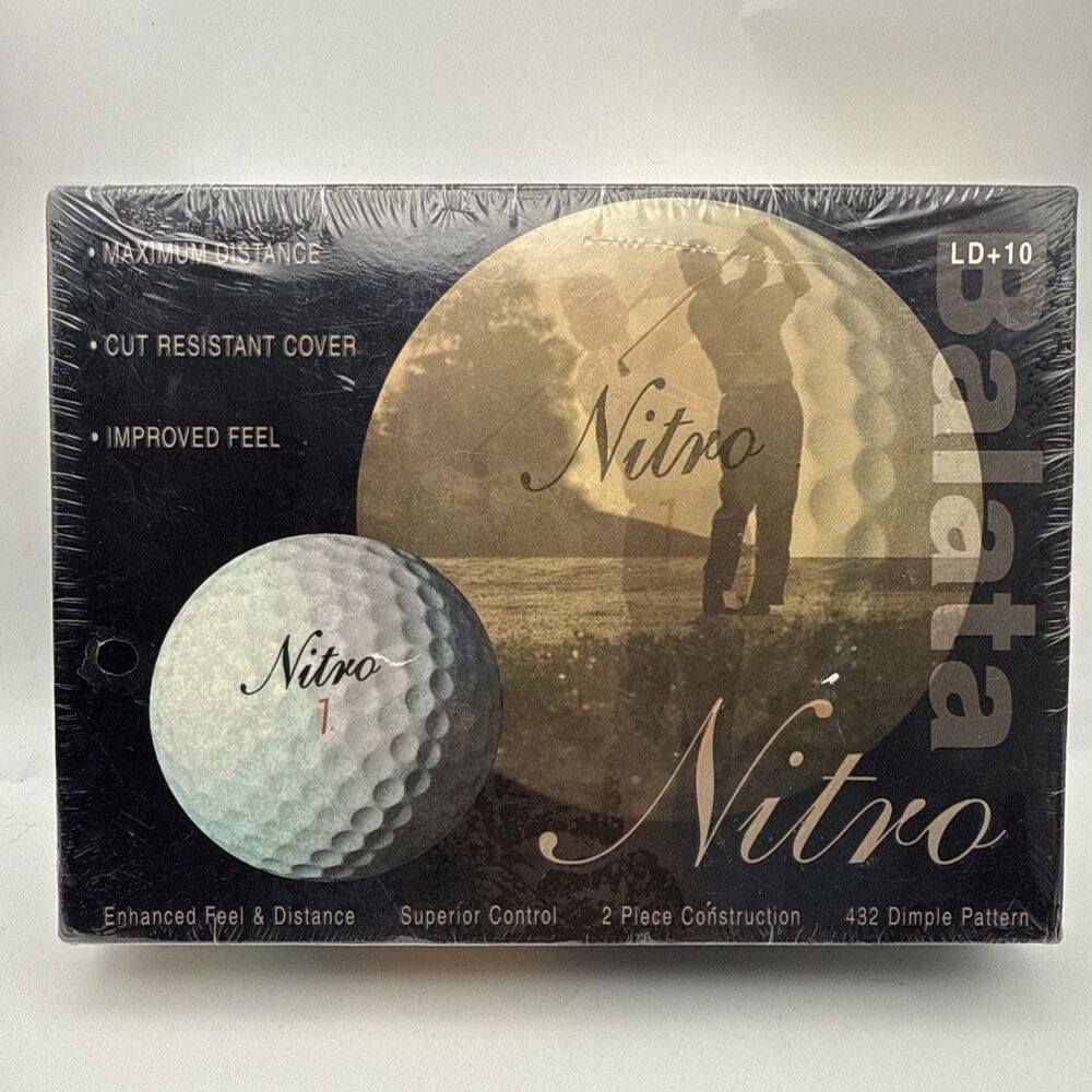 Vintage Nitro Balata LD+10 Golf Balls Sealed Box 12, 432 Dimple Pattern